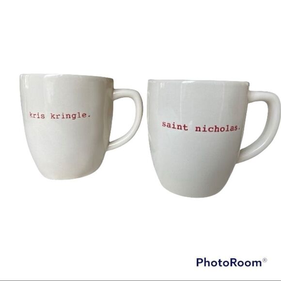 Rae Dunn SAINT NICHOLAS & KRIS KRINGLE Red Letter Coffee Mugs - Picture 1 of 7
